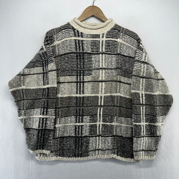 Vintage Structure Sweater Men's medium Gray Beige Knit Roll Neck Preppy Grandpa - Picture 1 of 9